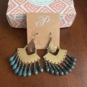 Plunder Gold and Teal Green Statement Earrings
